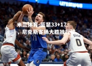 米兰体育-蓝瑟33+17，尼克斯客场大胜独行侠